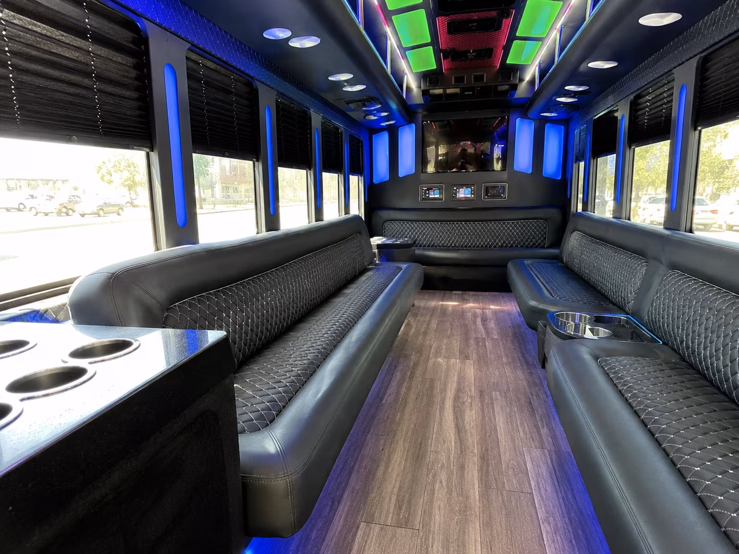 pleasanton 15 passenger party bus inside