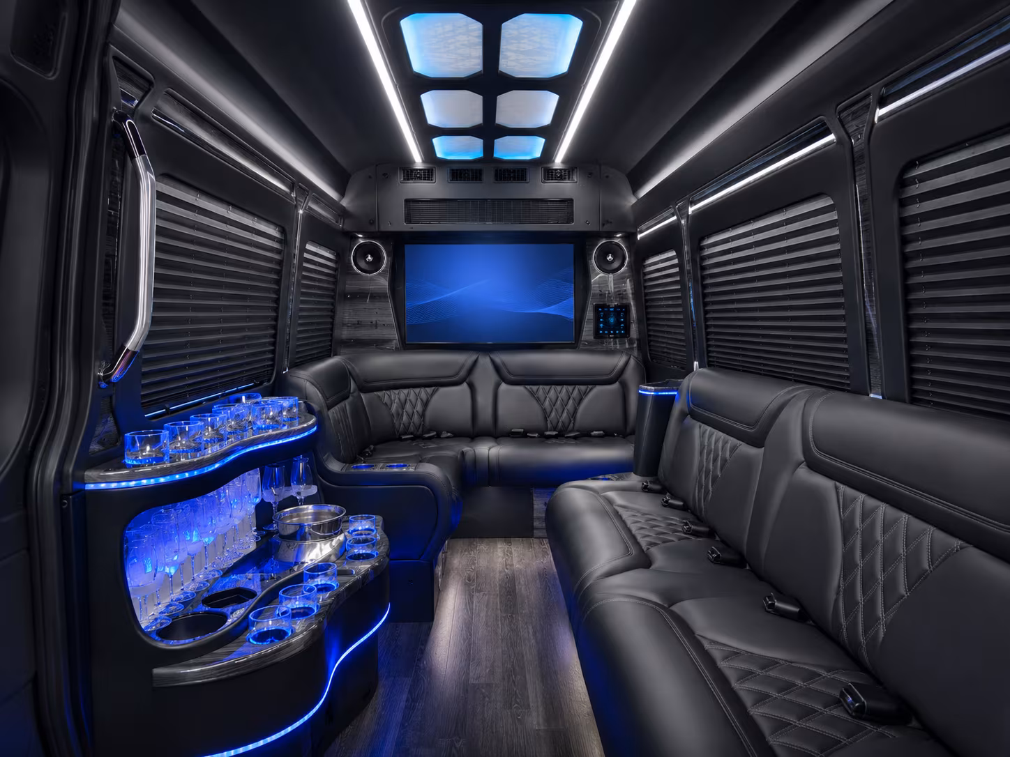 pleasanton 18 passenger party bus inside