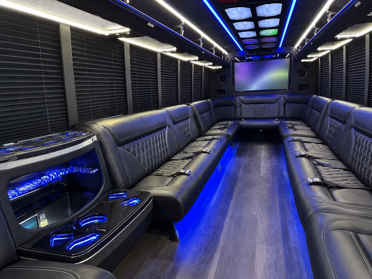 pleasanton 20 passenger party bus inside