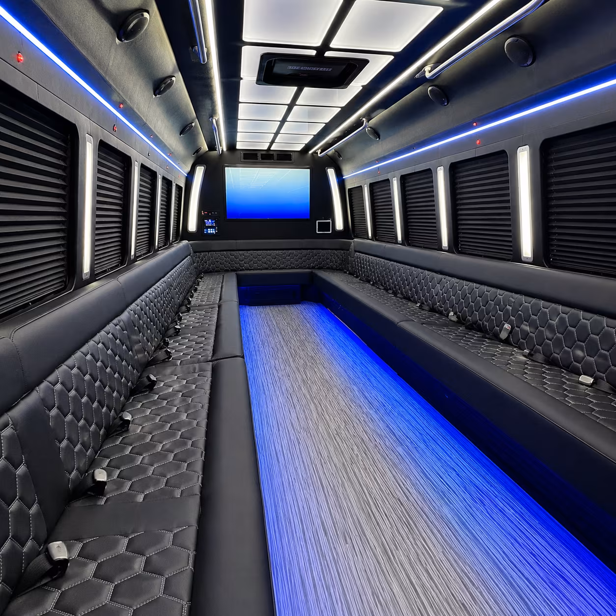 pleasanton 50 passenger party bus inside